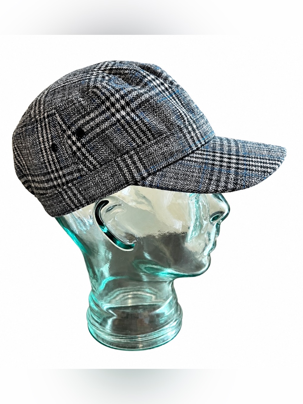Elastafit Plaid Wool Blend Cap Gray Black Newsboy Cadet Hat One Size